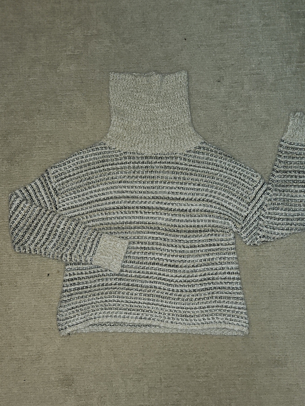 Cozy Cream and Black Striped Turtleneck Sweater
